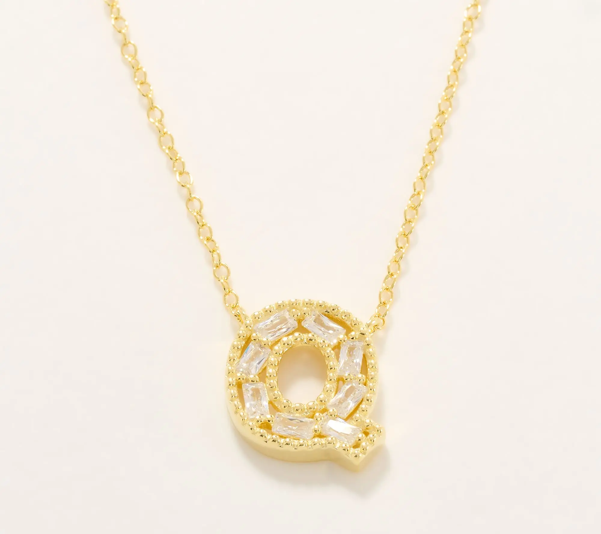 Diamonique Pave Initial Necklace, 14K Plated