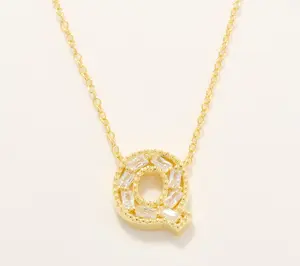 Diamonique Pave Initial Necklace, 14K Plated