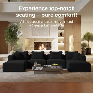 【4 Packages Shipping] Plush Corduroy Cloud Velvet Modular Couch with Chaise & Ottoman, No Assembly Required - L/U- Shaped Sectional Sofa Set with Flexible Configuration