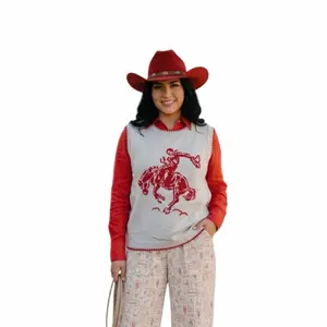 Hat Off to the Cowboy Sweater Vest - Red and White Design with Horse Motif