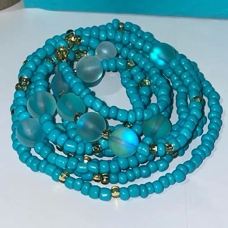 Tranquility Waist Beads - Turquoise Beads with Gold Accents for Stylish Comfort