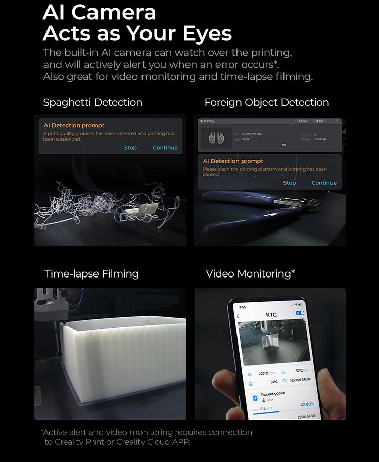 Creality K1C 3D Printer - Advanced Core XY, up to 600mm/s - High-Speed Printing with Clog-free Extruder Kit and AI Camera