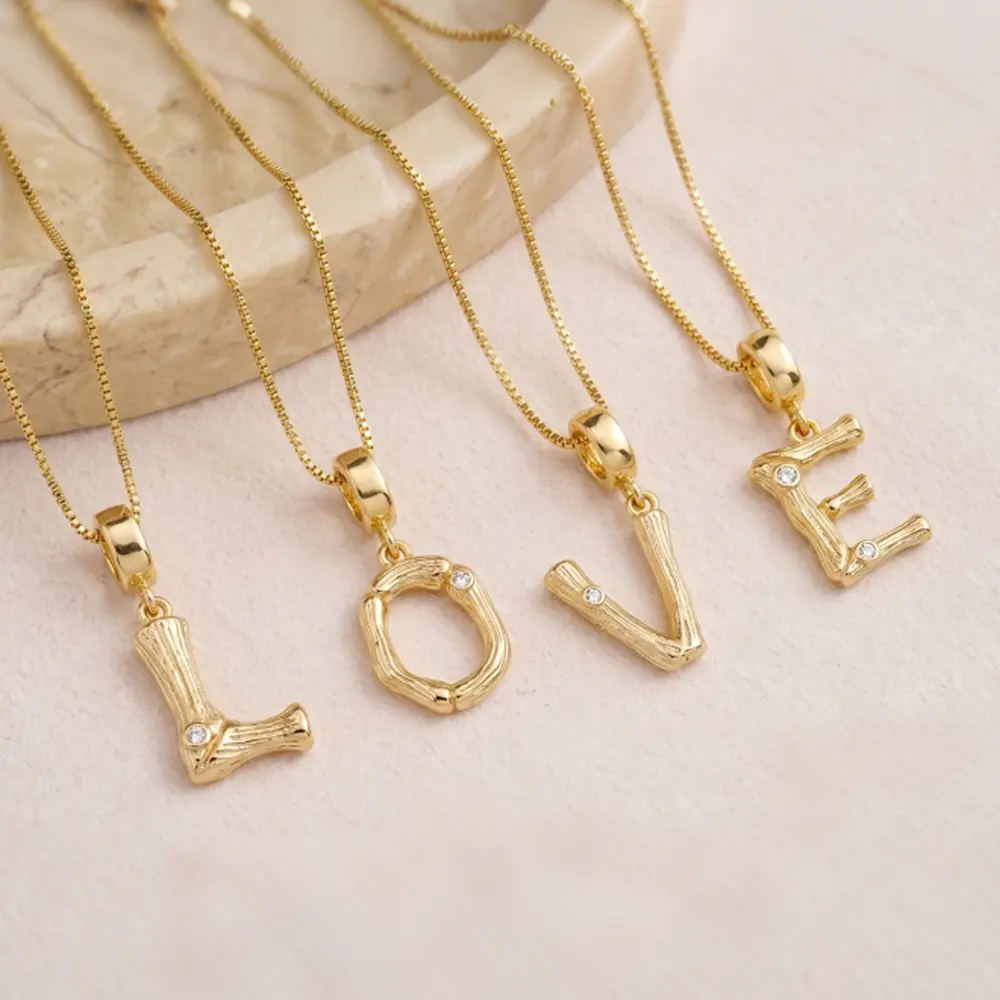 A-Z   Zirconia Stone  Initial Letter Necklace Charm Pendant Accessories 14K Gold Plated Textured Alphabet Pendant Versatile Universal Clasp Personalized Gift Minimalist Name Tag Jewelry DIY on Your Own Gift for Men for Women