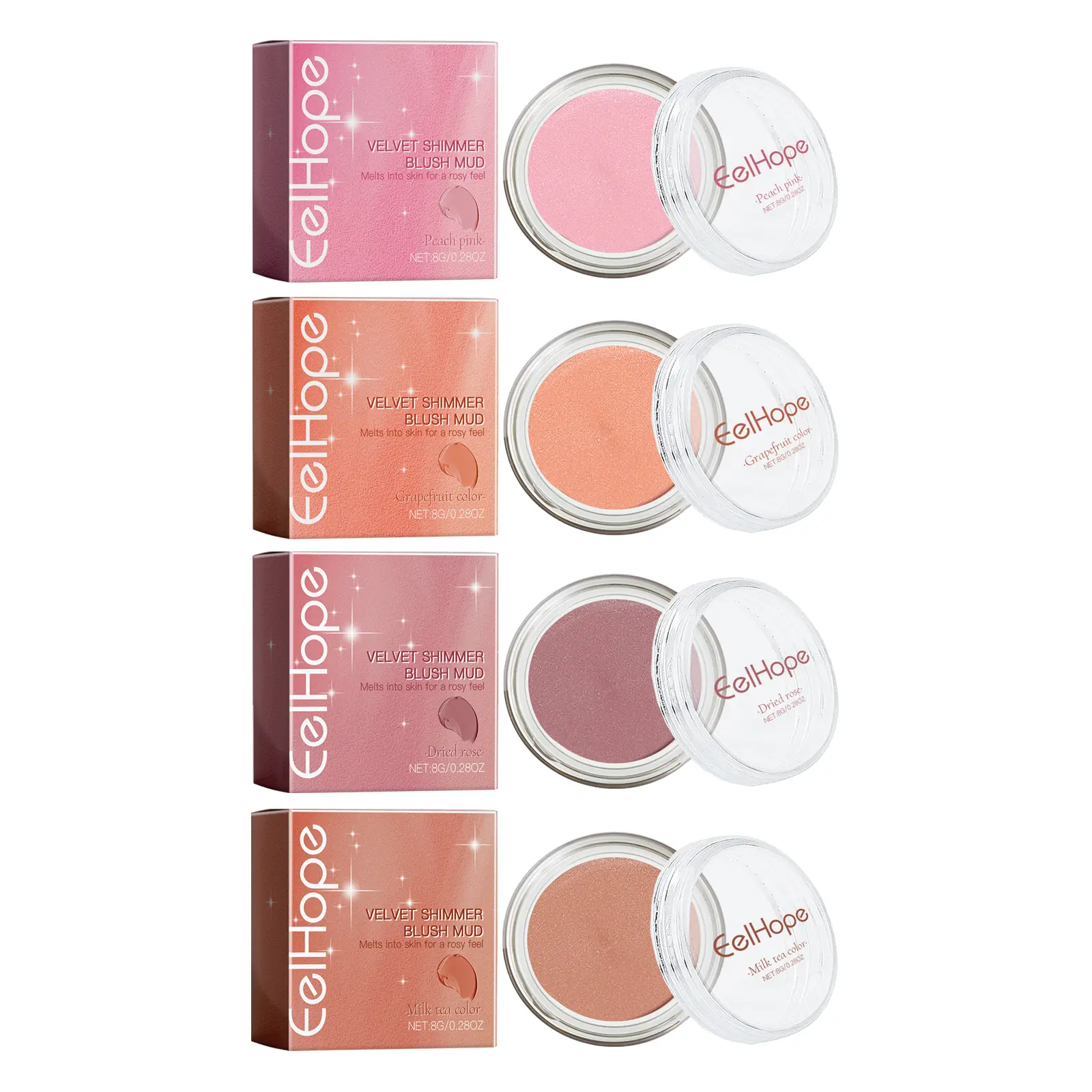Velvet Shiny Cosmetic Blush, Natural Light-Ruddy Color, Fine-Textured Red Mud Formula, makeup
