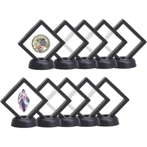3D Floating Frame with Stand, Challenge Coin Display Holder, Floating Display, 2.75"x2.75" Gift Packing Frame 10 Pack (Black)