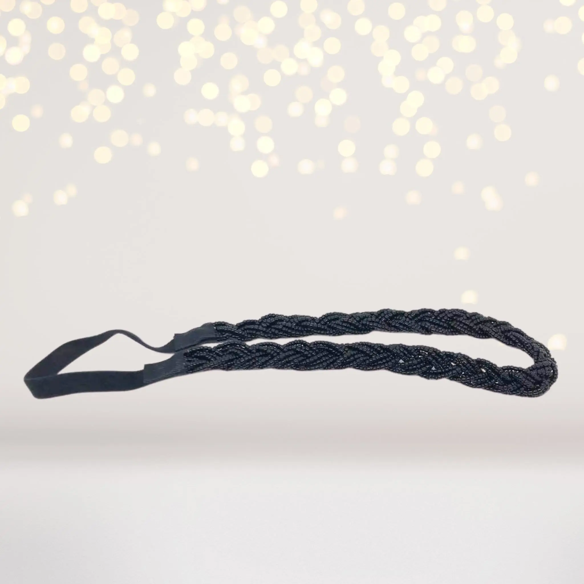 Women's Bohemian Braided Beaded Headband - Black Gypsy-Style Female Hair Accessory with Comfortable Elastic Fit