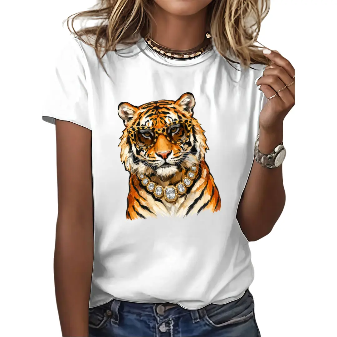 Glam Tiger Shirt, Preppy Tiger Graphic Tee, Bling Animal Print T-Shirt, Boujee Leopard Print Tiger Shirt, Trendy Everyday Fashion Graphic Top Cotton Fit