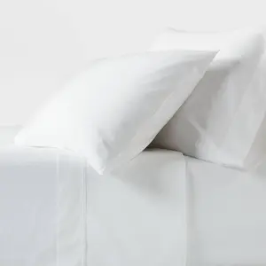 Queen 250 Thread Count Organic Percale Sheet Set True White - Threshold: GOTS Certified, Includes 4 Pieces, Fits up to 18" Mattress