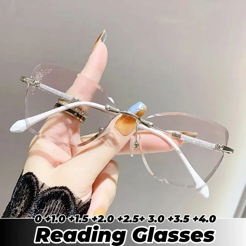 Fashionable Cat Eye Reading Glasses Luxury Diamond Square Far Sight Eyeglasses Men Women Retro Anti-blue Presbyopia 0 To +4.0