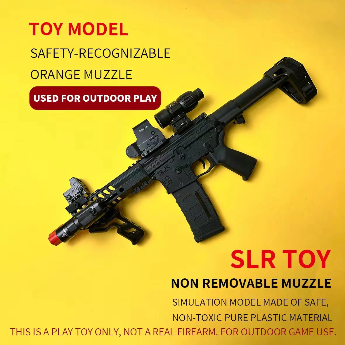 68.5cm SLR Model Electric Gel Blaster Toy for Outdoor Play, Automatic Mode, Built-in Li-ion Battery, Orange Tip Safe, Age 14+
