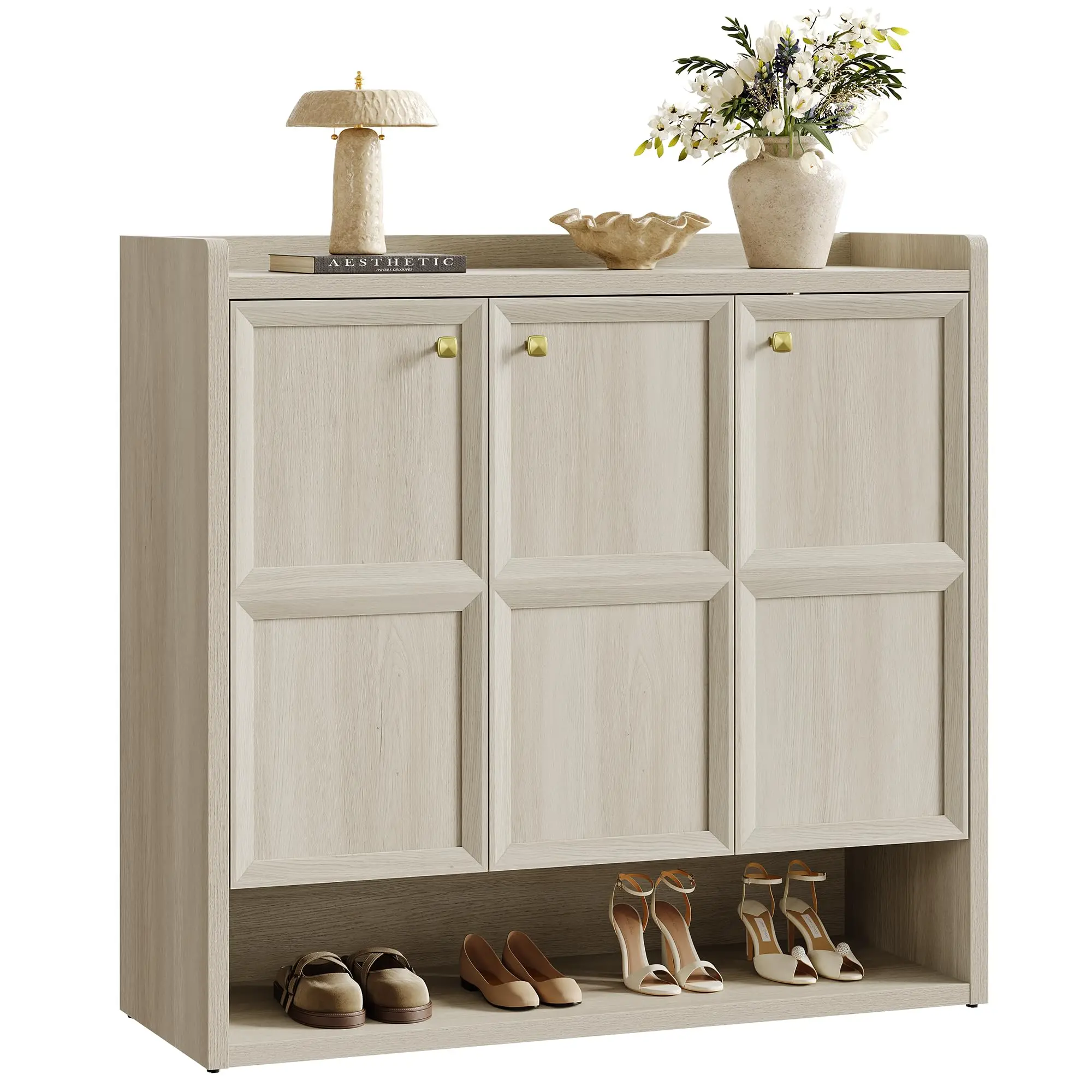 SICOTAS Minimalist Wooden Entryway Shoe Storage Cabinet, 47.6" Wide 6-Tier Extra Large Engineered Wood Organizer with 3 Doors, Adjustable Shelves, Holds up to 30 Pairs for Households Hallway