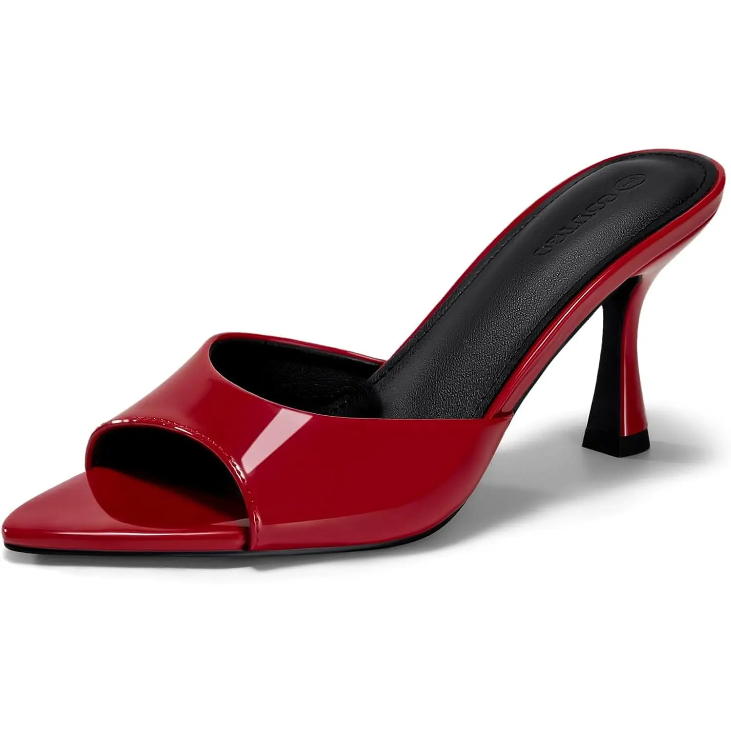 Coutgo Womens Heeled Mules Pointed Peep Toe High Heels Slip On Backless Mule Sandals Dress Shoes