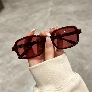 Square Full Frame Retro Multifunctional Casual Women's Fashion Glasses Unisex Daily Wear Street Photography Travel Accessories Burgundy Frame Red Lenses
