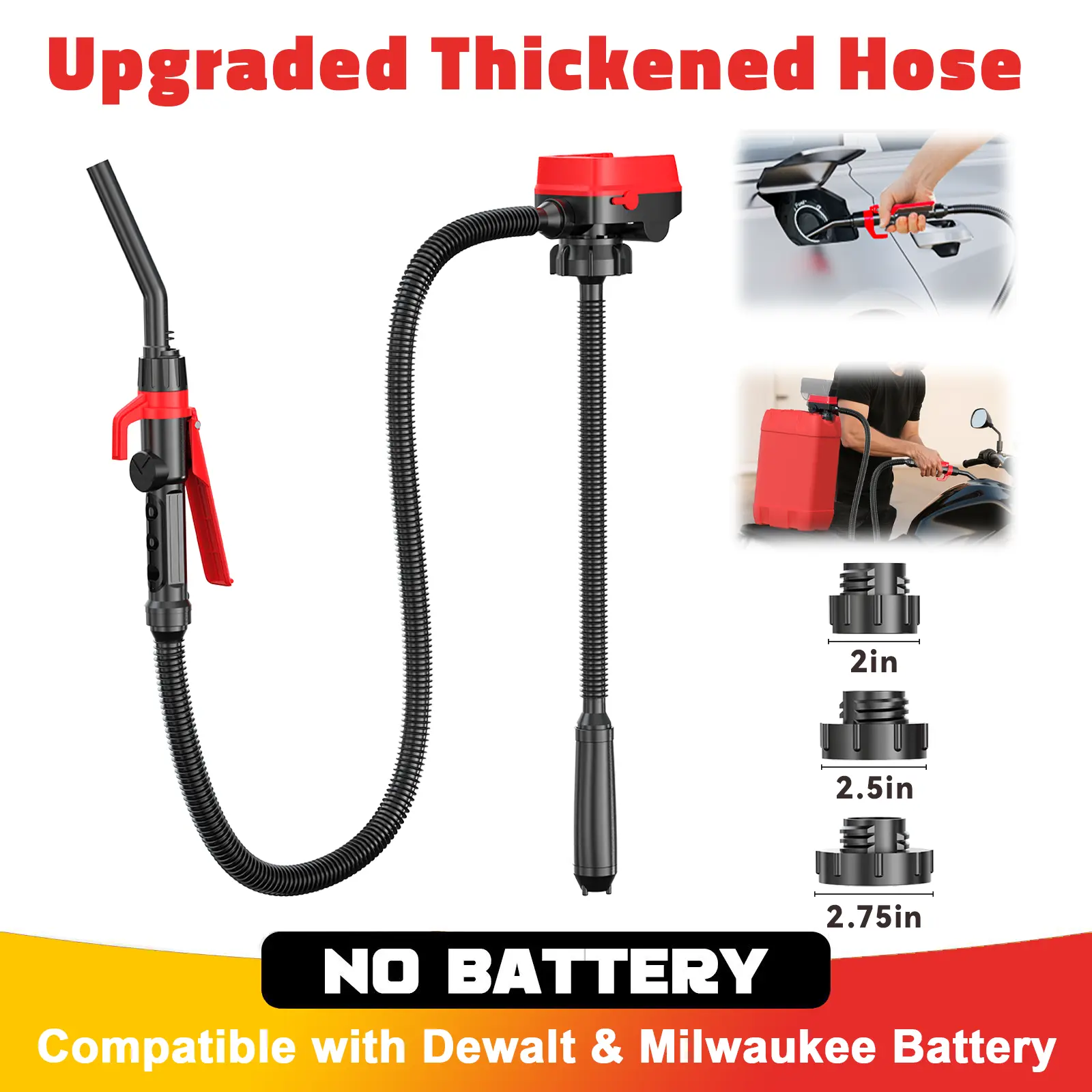 Cordless Fuel Transfer Pump Compatible with DeWalt 20V & Milwaukee 18V Batteries, Battery NOT Included, 3.2 GPM Portable Electric Gas Can Pump with 51'' Hose & 3 Adapters for Diesel Gasoline Oil Water fathersdaygift