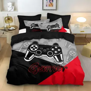 3pc bedding set features a black, red, and gray color scheme, including a duvet cover and two pillowcases. It's a great gift for single and double beds, available in multiple sizes, and perfect for bedrooms, dormitories, guest rooms, and hotel apartments