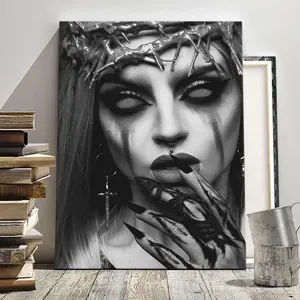 Gothic Girl Pattern Canvas Painting with Frame, Vintage Wall Art, Wall Art Decoration, Wall Art Decor for Home Living Room Bedroom Office Study Room, Decoration Items
