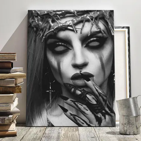 Gothic Girl Pattern Canvas Painting with Frame, Vintage Wall Art, Decorative Wall Art, Wall Art Decoration, Wall Art Decor for Home Living Room Bedroom Office Study Room, Decoration Items, Art Work For Wall Decor