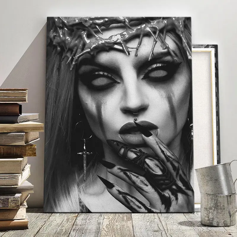 Gothic Girl Pattern Canvas Painting with Frame, Vintage Wall Art, Decorative Wall Art, Wall Art Decoration, Wall Art Decor for Home Living Room Bedroom Office Study Room, Decoration Items, Art Work For Wall Decor