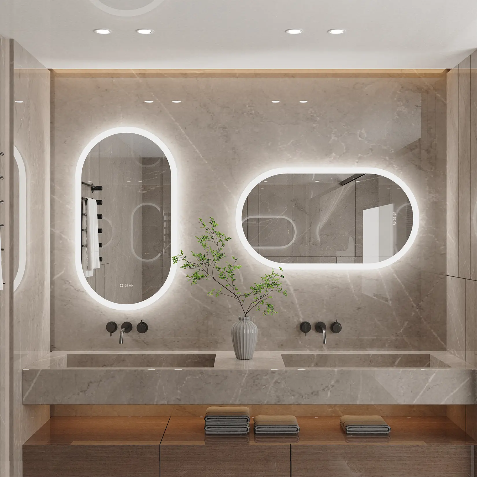 Modern Oval Wall-Mounted LED Backlight Aluminum Alloy Bathroom Vanity Mirror (500x1000mm), IP56 Rated Bath Mirror for Decor & Makeup Use
