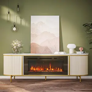 【2 Packages Shipping】oneinmil Luxury 70" Fluted Fireplace TV Stand Modern Chic Entertainment Center for TVs Up to 80" White Media Cabinet with Storage 70 Inch TV Console for Living Room