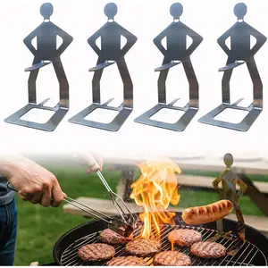 Funny BBQ Man Hot Dog Holders, 4 PCS Reusable Stainless Steel Sausage Stands, Portable Hot Dog Roasters, Barbecue Grill Accessories for Camping & Party Gifts