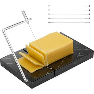 Slicer - Cheese, Eggs, Butter Cutter with 5 Replacement Upgrade Thick Cutting Wires - Heavy Duty 5" X 8" Marble Board Cheese Slicer for Block Cheeses - Kitchen Gadget Cheese Tool - Black TOPULORS