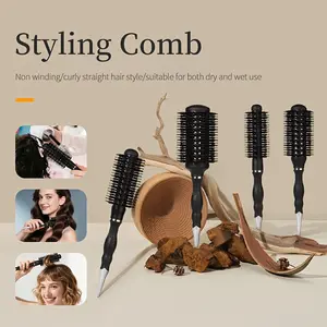 Ceramic Ion Barrel Round hair Brush for Styling, Blow Outs and Curling,Bristles are Heat Resistant,Lightweight Boar Bristle Detangles  & Removes Knots Anti-Static Shiny Hair