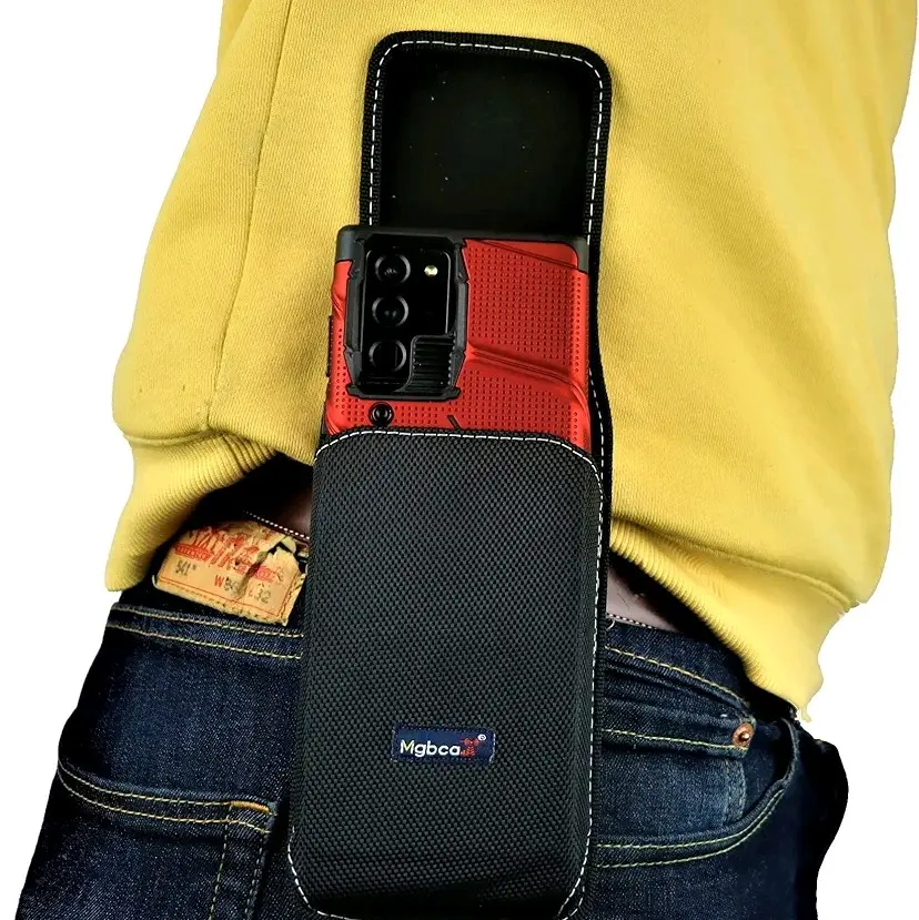 For Samsung Galaxy S23 Ultra (2023) - Mgbca Nylon Cell Phone Holster Pouch W/Fixed Secure Belt Loop Clip Holder, Magnetic Closure, Fits Case On Device, XXX-Large (Black-Vertical)