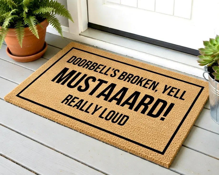 Doorbell Broken Doormat, Funny Doormat, Welcome Mat, Mustard Doormat, Music Decor, Funny Door Mat, Porch Patio Decor