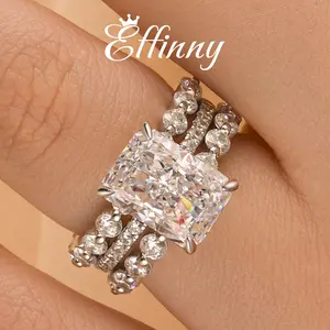 Effinny Jewelry 4.0ct Radiant Cut 3PC Wedding Ring Set, S925 Sterling Silver Promise Ring, 5A Cubic Zirconia Bridal Rings for Women