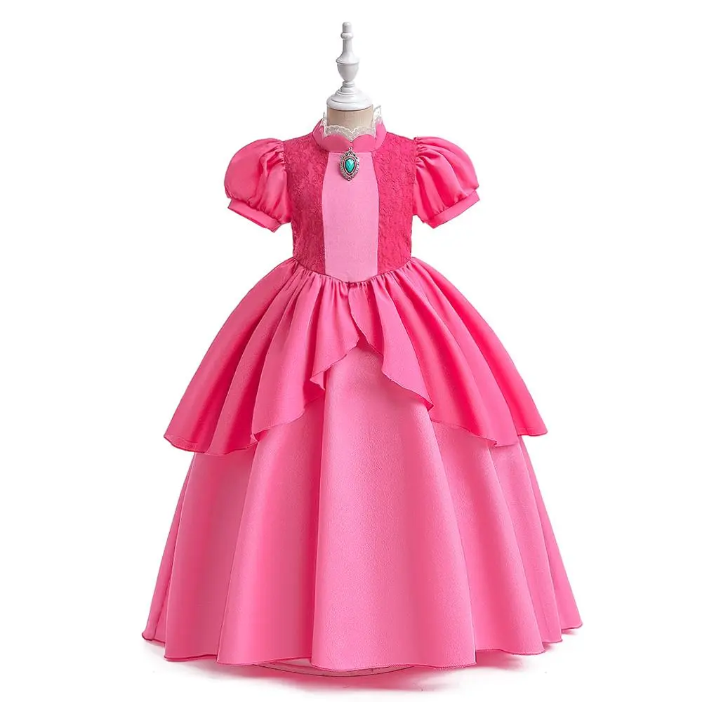 5-10Y Cartoon Cosplay Costume Fancy Carnival 053 Hot Pink Kids Clothes Performance Princess Party Holiday Girls Long Ball Gown Children Cocktail Dress