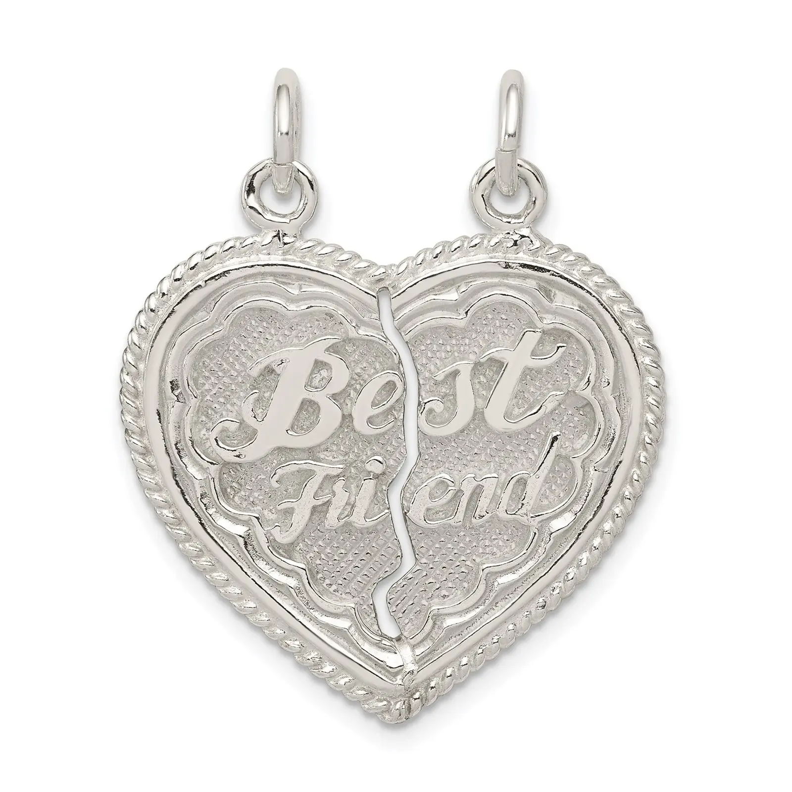 925 Sterling Silver Best Friend Break Apart Heart Charm Set BFF Matching Friendship Gift