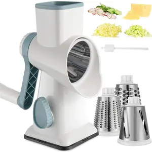 2026  New Cheese Grater Hand Crank Rotary Vegetables Shredder with Handle, 3-in-1 Graters with Interchangeable Blades and Non-slip Base Multifunctional Slicer for Kitchen