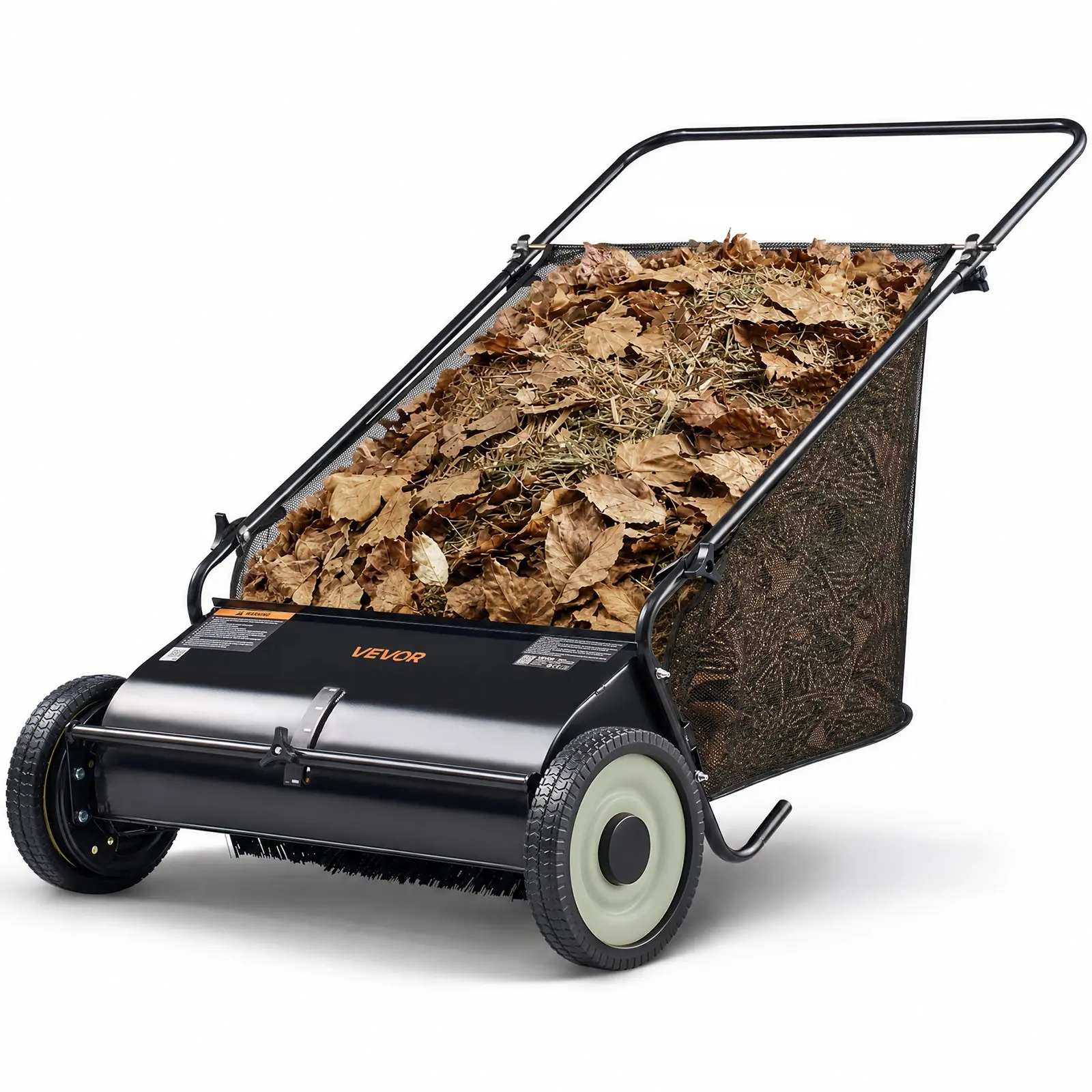 【Auction】VEVOR Push Lawn Sweeper, 26-inch Leaf & Grass Collector, Strong Rubber Wheels & Heavy Duty Thickened Steel, Durable to Use with Large Capacity 7 cu. ft. Mesh Collection Hopper Bag, 4 Spinning Brushes