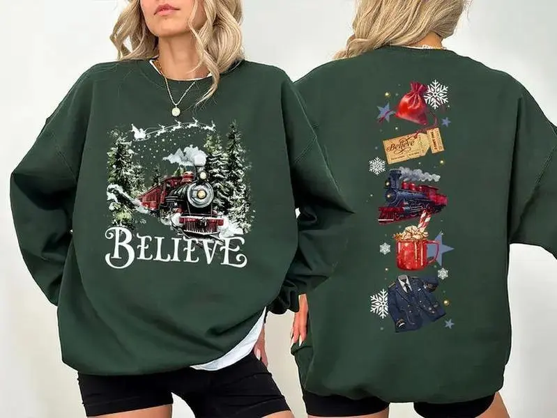 Polar Express 2-Sides Sweatshirt, Polar Express Believe Movie Shirt, Retro 90s Christmas Movies Tee, Christmas Sweatshirt, Christmas Gift