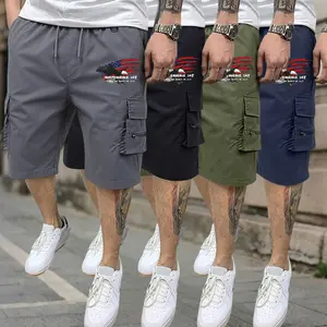 Men's Casual 4-Pack Multi-Pocket Solid Sports Shorts - Black, Dark Gray, Dark Blue, Army Green Outdoor Tooling Bottoms