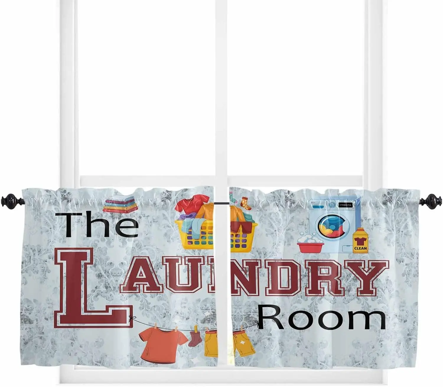 Laundry Room Kitchen Curtain 36 Inch Length, Rustic Blue Fold Small Short Cafe Tiers Curtains Drape, 2 Panel Window Treatment Rod Pocket Drapery Panels Curtains for Laundry Room/Kitchen Windows, 55x36
