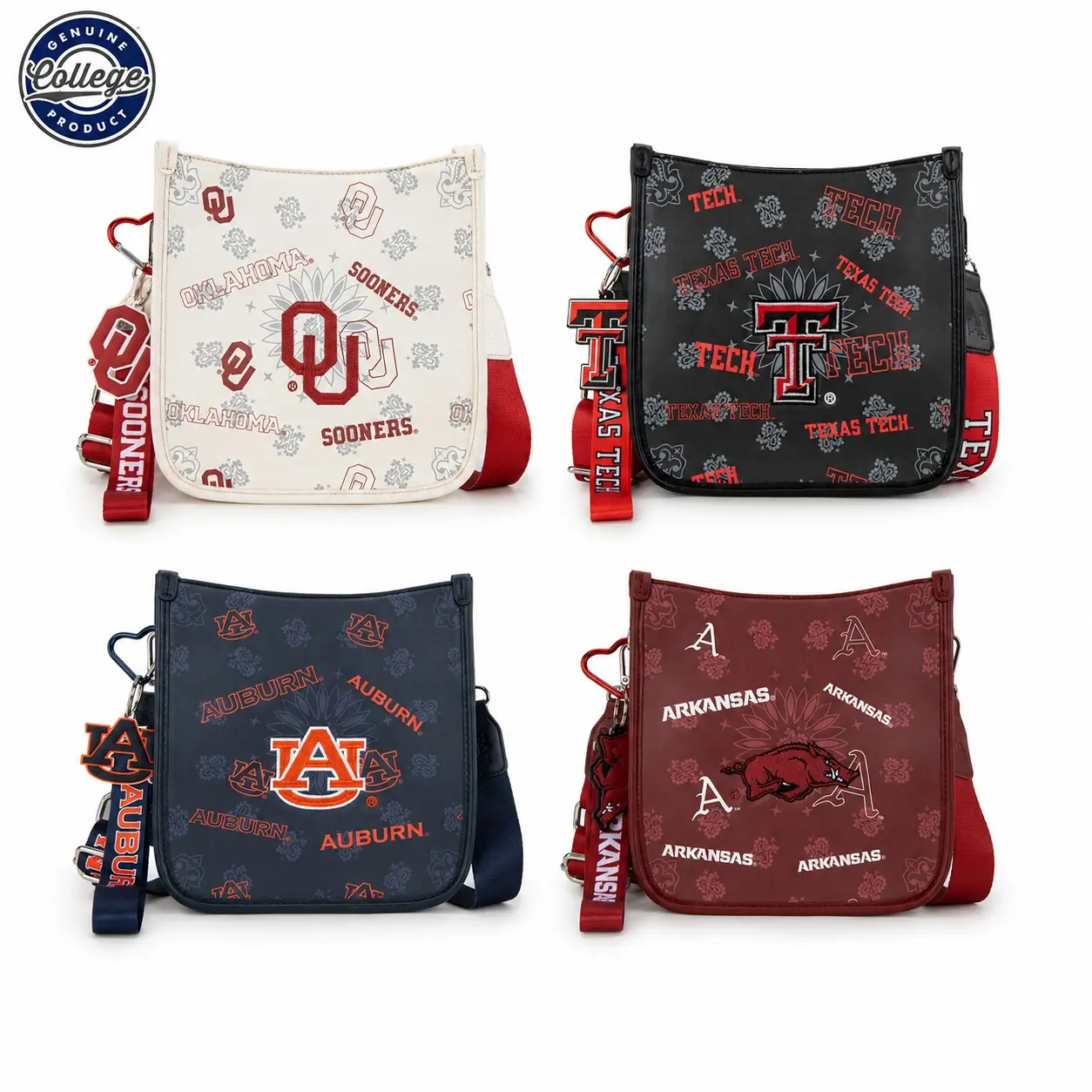 NCAA Crossbody Bag for Women, Game Day Purse with Adjustable Strap & Charm, Shoulder Handbag with Zipper, Casual Crossbody Shoulder Purse, 006, Casual Shoulder Bag