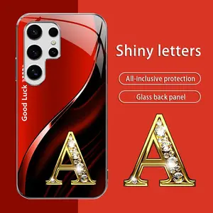 Suitable for [Galaxy S25 Ultra] High-end simple silk 26 letters electroplated metal glass mobile phone case, affordable, fully shockproof, drop-proof, wear-resistant-888