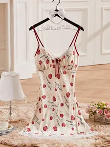 Elegant Floral Print Lace Halter Sleepwear, Sexy Homecoming Dress, Fitted Design, All Seasons Wear, Cute Style