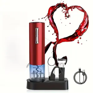 5-in-1 Aluminum Alloy Electric Wine Opener Set – Automatic Corkscrew with Foil Cutter, Pourer, Vacuum Stopper & Charging Base | USB Type-C Rechargeable Gift Set for Wine Lovers