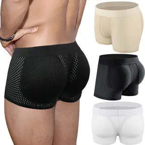 1/2/3/4 Pack Menswear Body Shaper Shapewear Padded Underwear Breathable Butt Lift Mesh Boxer Briefs Shorts with Removable Pads Lightweight Hips Enhancers Compression Slim Fitting Elastic Nylon Fabric Classic Boxer Style Personalized