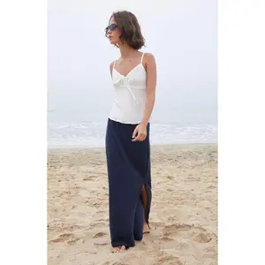 John Galt Women's Blue Slit Maxi Skirt - Multicolor