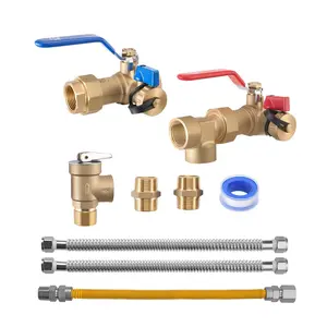 VEVOR Water Heater Kit, 3/4 Inch Cold Hot Water Plumbing Repair Kit with 600 WOG Isolation Valves, Pressure Relief Valve, Dual-Layer Gas Hose, Compatible with Most Tankless Waters Heater Brands