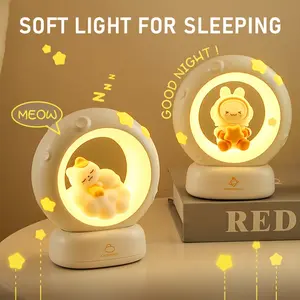 1count Multi-color LED Night Light Rabbit Cat, USB Rechargeable Reading Desk Lamp Cute Room Decoration Gift