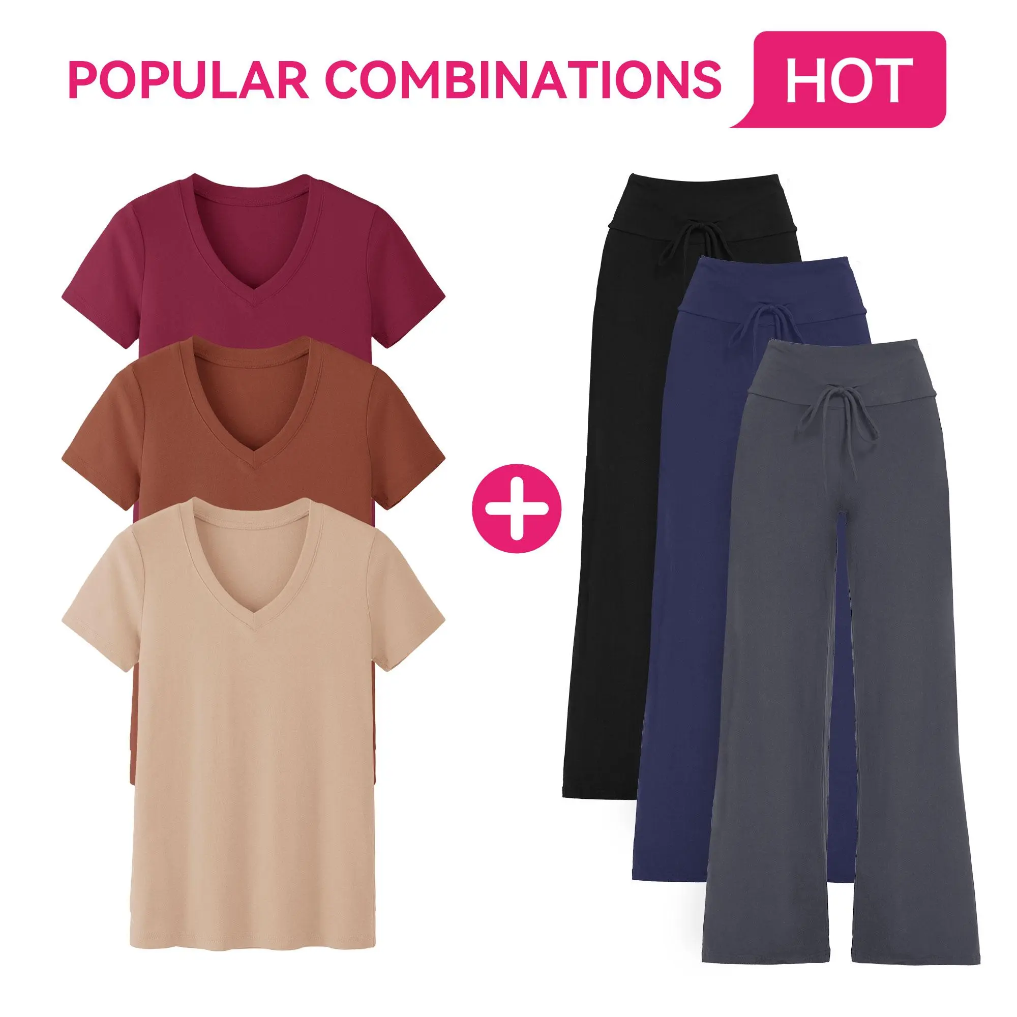SHOWITTY 3 Pack T-Shirts & Pajama Pants Set for Women