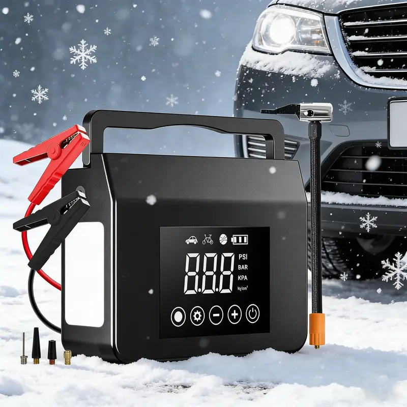 【Hieha】Upgraded Winter Savior – 4000A Car Jump Starter & Jump Starter with 150PSI Tire Inflator, 15000mAh Power Bank & LED Light,Compatible with Most Cars, Trucks (ALL Gas/8.0L Diesel), Automotive Convenience for Winter Driving