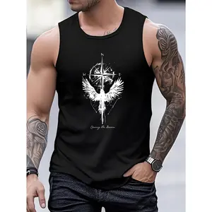[Cotton Fitness Vest] Breathable Cotton Men's Sleeveless Fitness Vest | 100% Cotton, Geometric Print, Round Neck, Lightweight & Machine Washable for Gym, Beach, and Casual Outings