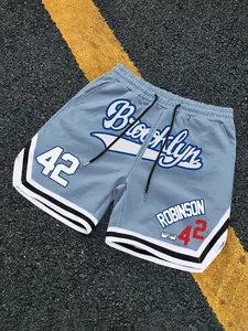 Men's Vintage Brooklyn Robinson Basketball Shorts, Light Blue Sports Fitness Drawstring Shorts, Casual Streetwear for Games/training/lifestyle, Vintage Appeal, Lightweight