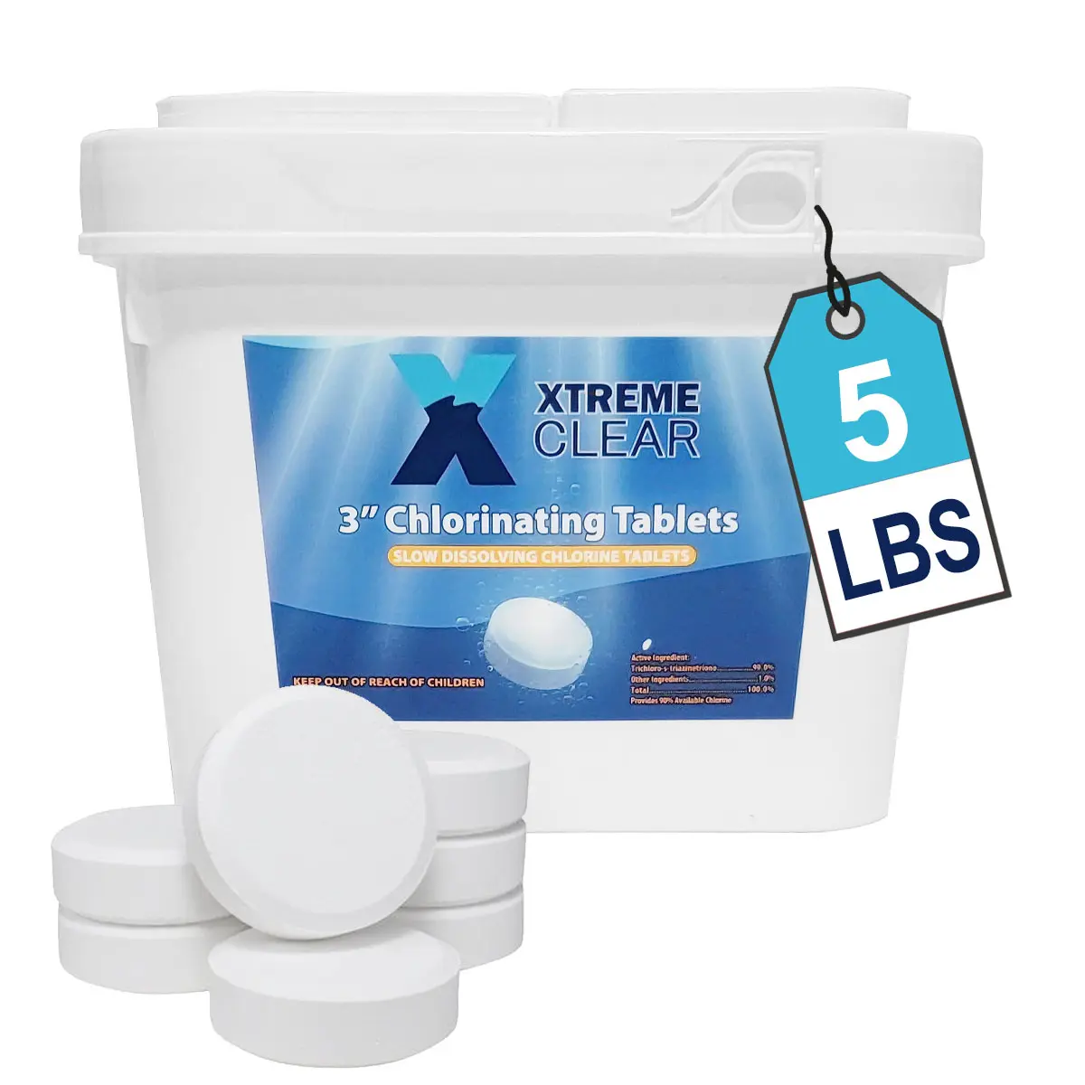Xtremeclear 3-in-1 Stabilized Slow-Release Chlorinating Tablets, 5-lb Pool Chlorinating Tabs Chemicals & Water Testing Products for Swimming Pools, Spas, Hot Tubs (HTH-Compatible) – Boosts Water Clarity, Swim-Friendly Chemicals & Water Testing Products